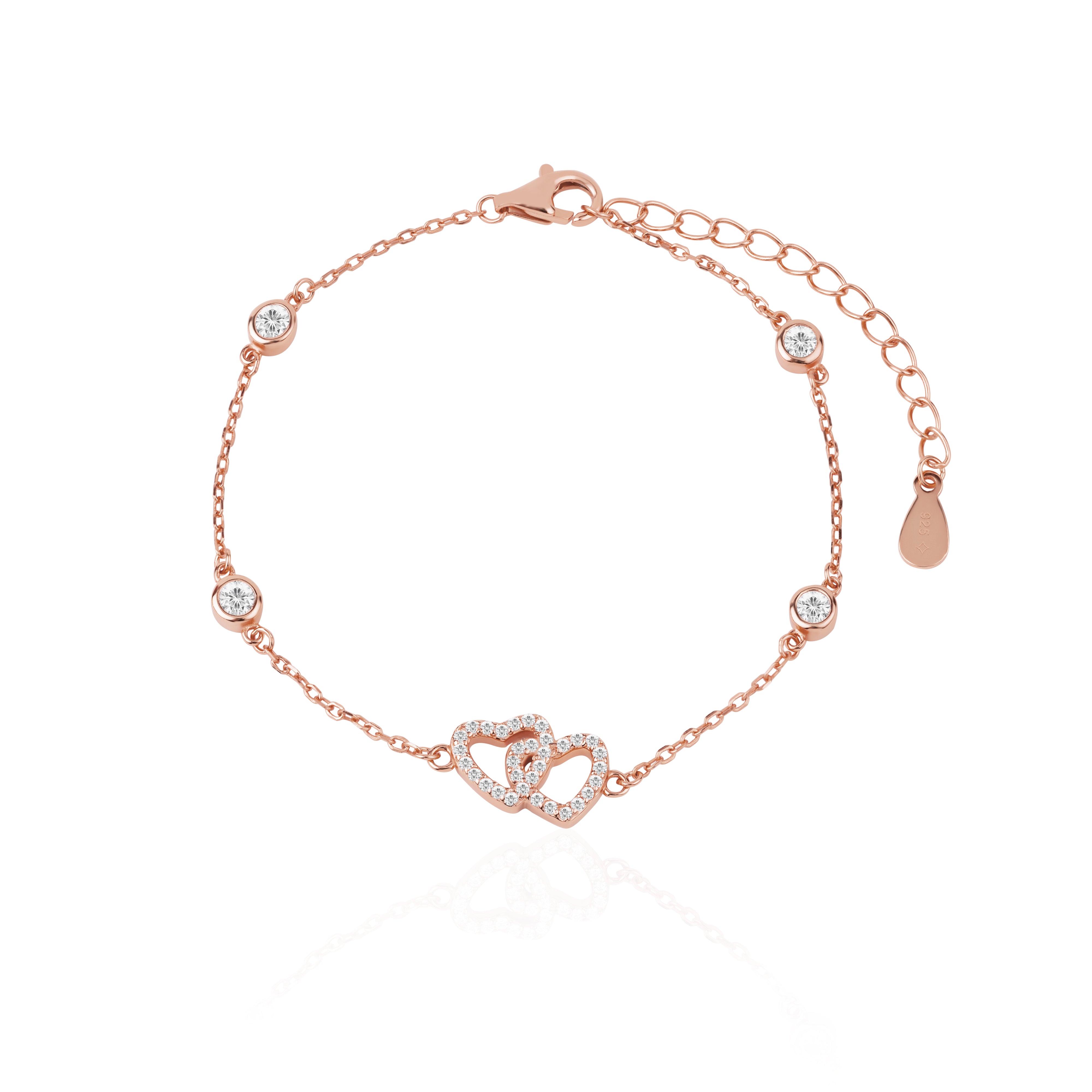 Interlocked Hearts Bezel CZ Bracelet